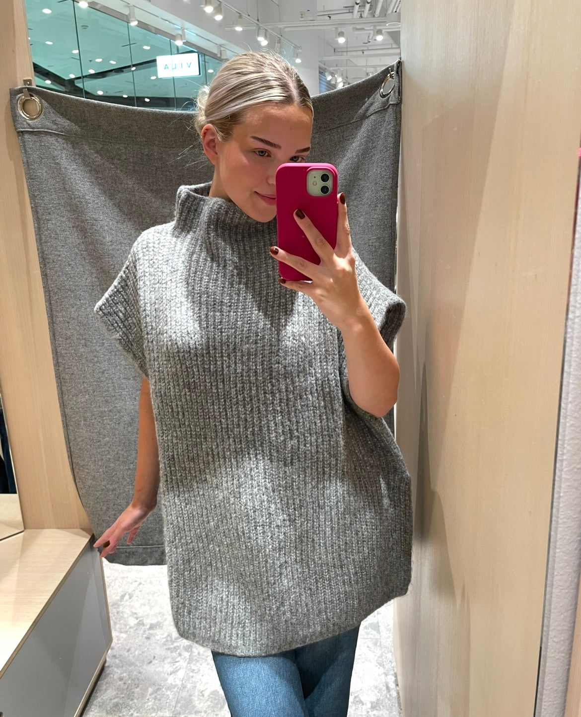 VINARA Poncho - Light Grey Melange